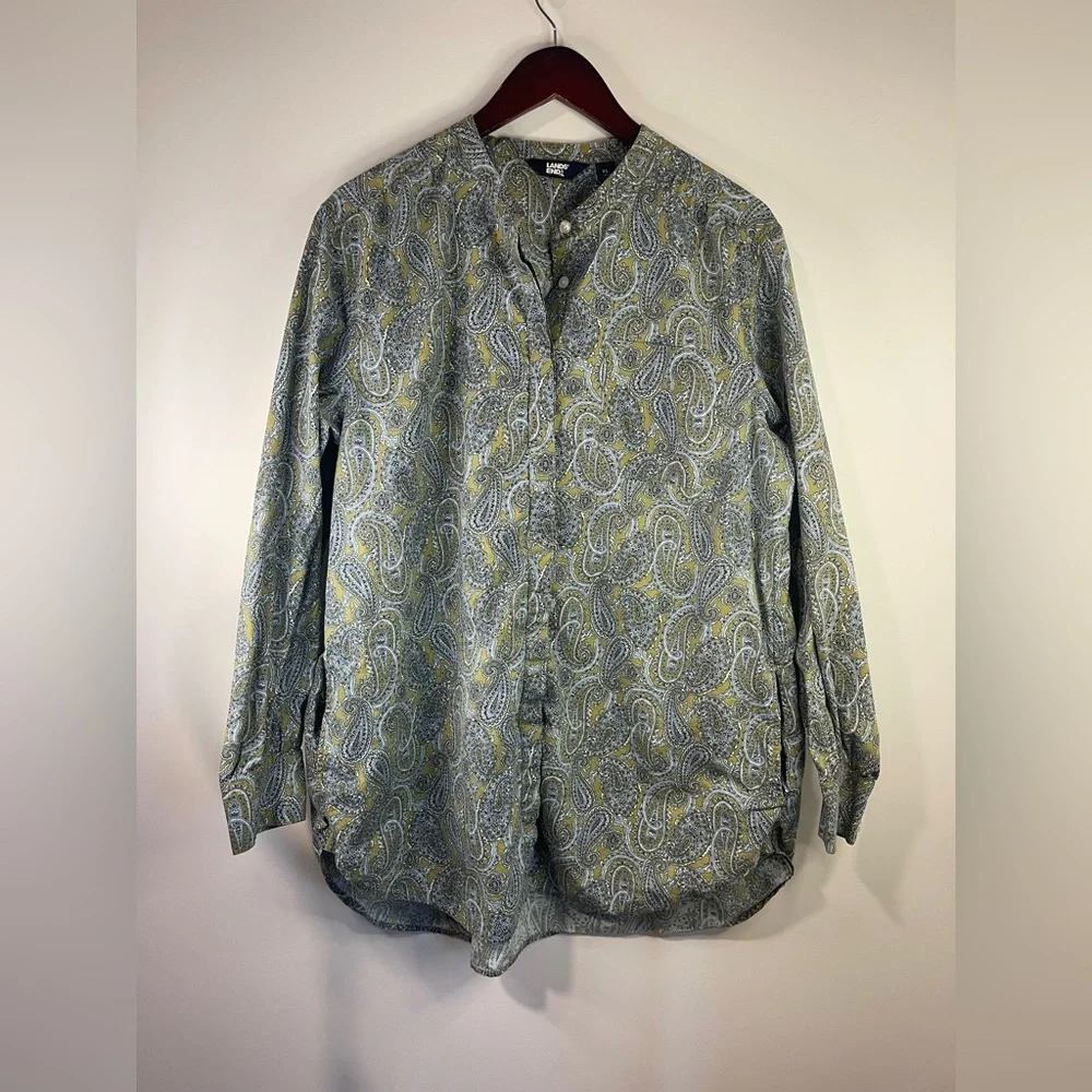Lands'‎ End Paisley Blouse - Gray and Yellow - Picture 2 of 12